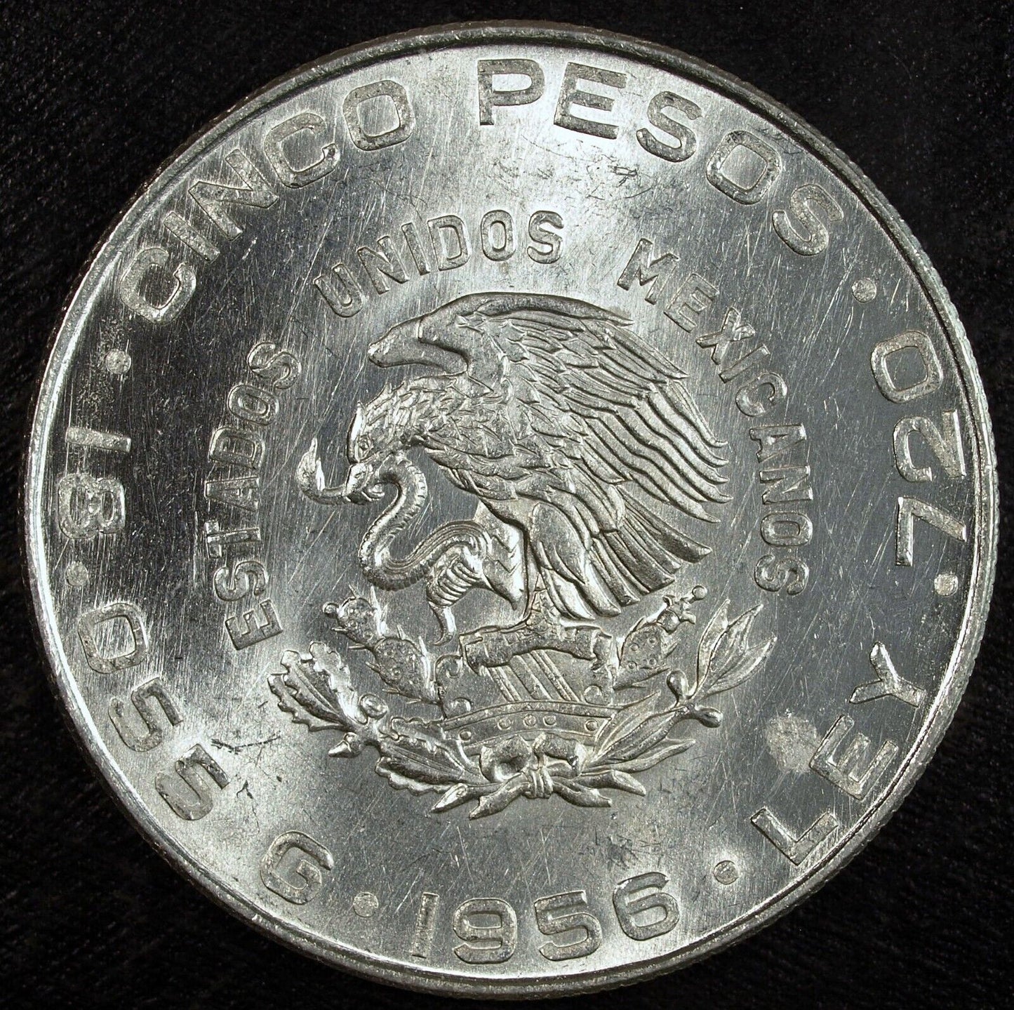 1956 Mexico Cinco 5 Pesos Silver Hidalgo Uncirculated ☆☆ 300