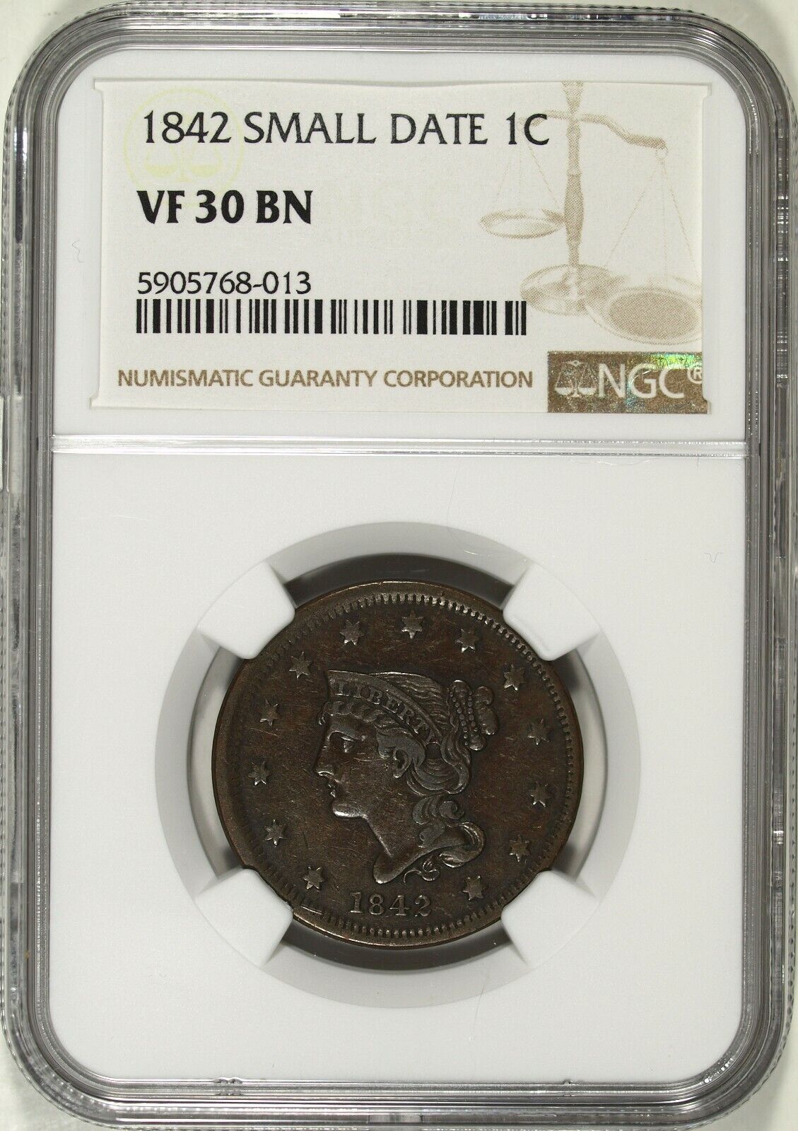 1842 Small Date NGC VF 30 BN Coronet Head Large Cent ☆☆ Great For Sets ☆☆ 013