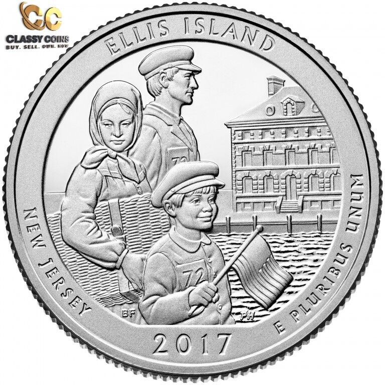 2017 S Ellis Island New Jersey Silver Proof Quarter ☆☆ National Parks ATB ☆☆