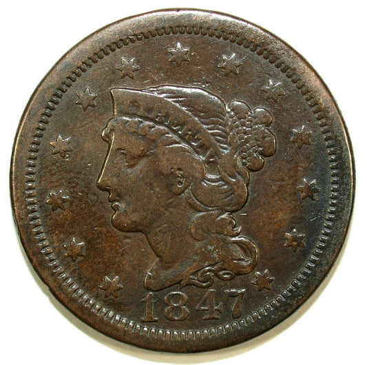 1847 Braided Hair Large Cent Piece ☆☆ Circulated ☆☆ Great Set Filler 105