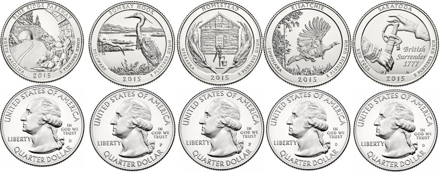 2015 P & D ATB Clad Circulating Quarter Set ☆☆ US Mint ☆☆ 10 Coin Set  ☆☆
