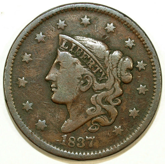 1837 Coronet Head Large Cent Piece ☆☆ Head of 1838 ☆☆ Album Filler 242