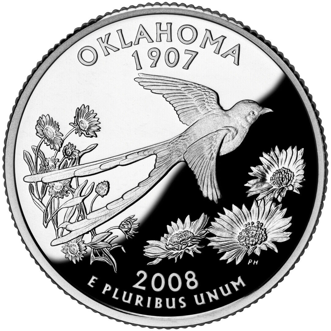2008 S Proof Silver Oklahoma State Quarter ☆☆ Great For Sets