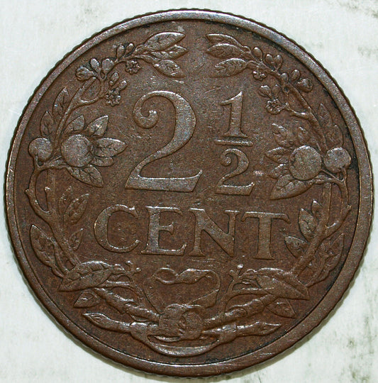 1912 Netherlands 2 1/2 Cent ☆☆ Circulated ☆☆ Great Collectible 167