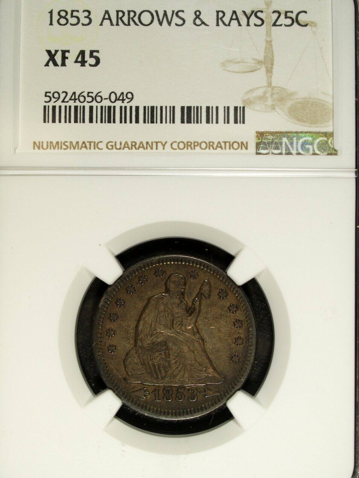 1853 P NGC XF 45 Arrows/Rays Seated Liberty Silver Quarter ☆☆ Great For Sets 049