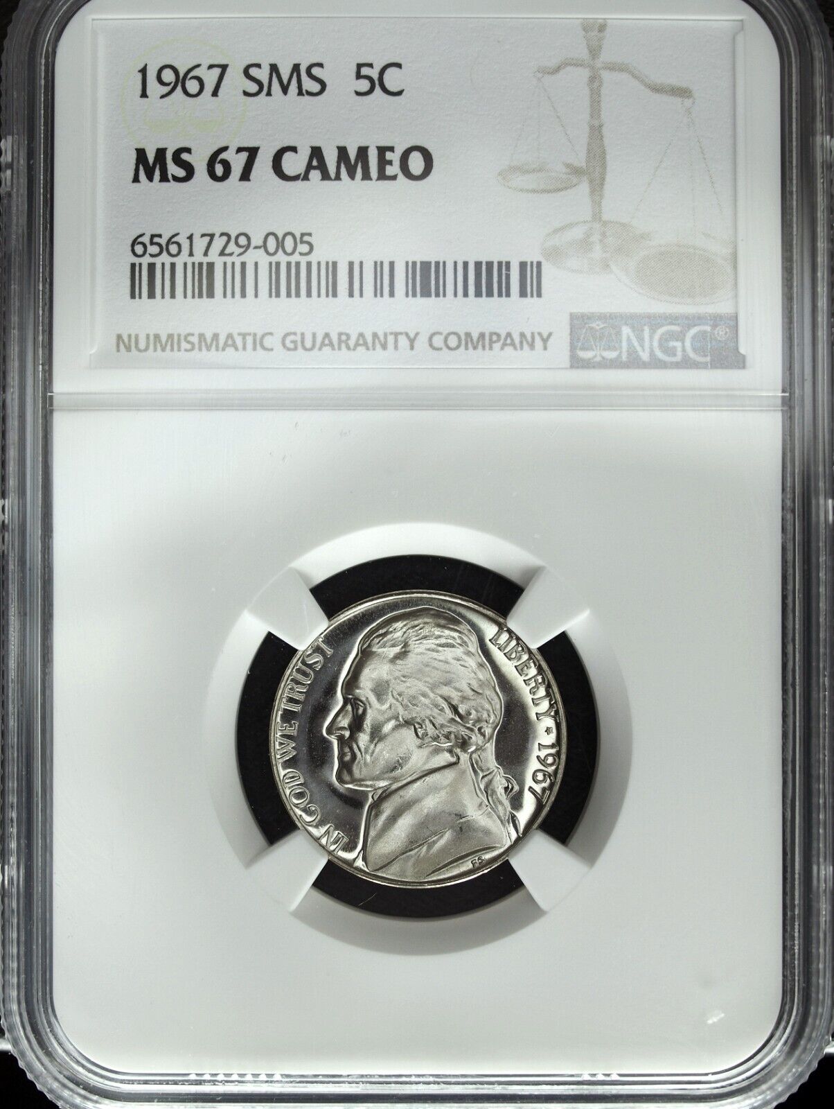 1967 SMS NGC MS 67 Cameo Jefferson Nickel ☆☆ Great For Sets ☆☆ 005