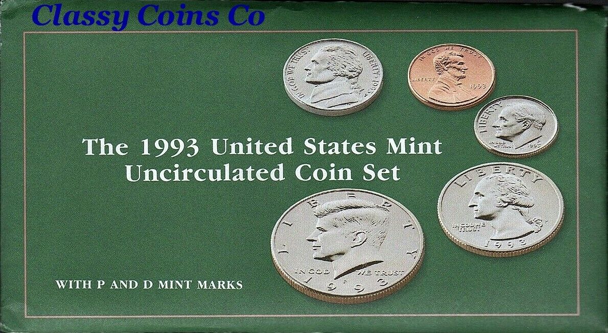 1993 P & D US Mint Set ☆☆ 10 Coins ☆☆ Envelope/COA ☆☆ Blister Packs