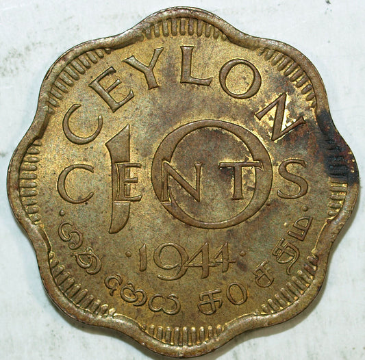 1944 Ceylon 10 Cents World Coin ☆☆ Circulated ☆☆ 465