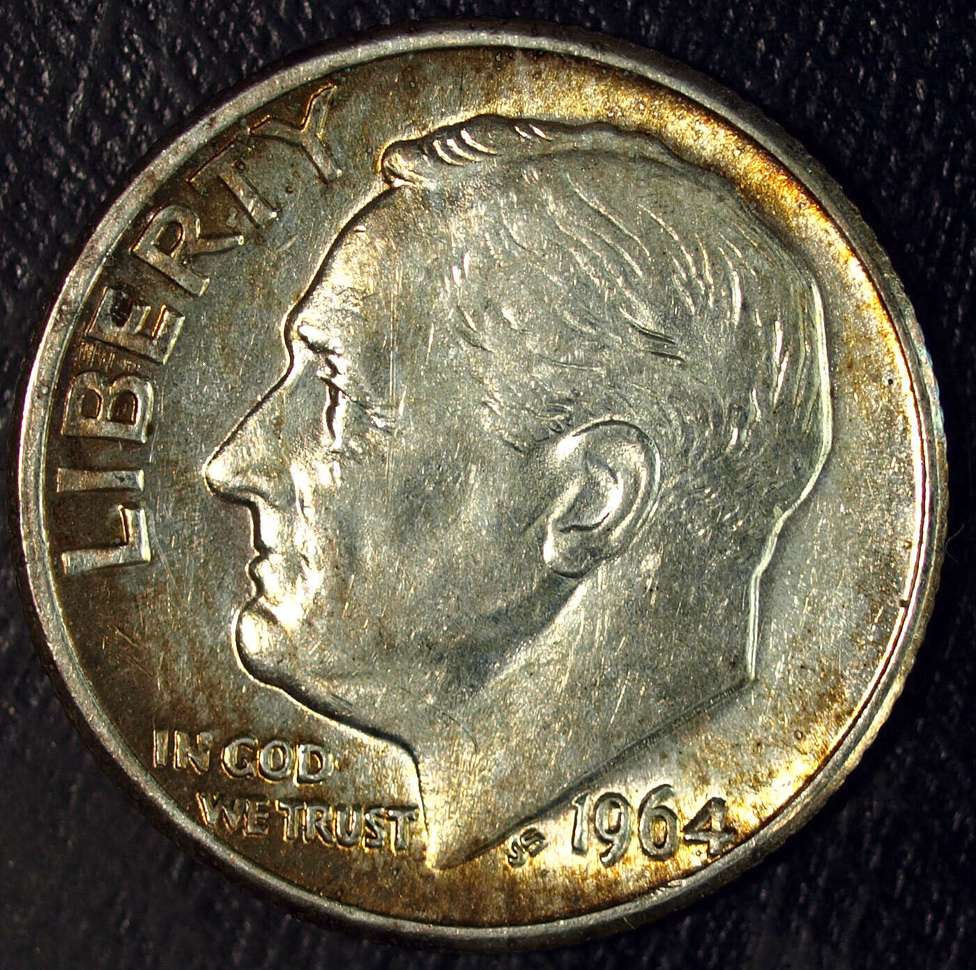 1964 D Golden Toned Roosevelt Silver Dime ☆☆ Great For Sets ☆☆ 382