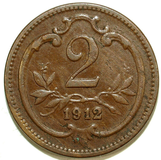 1912 Austria Hapsburg 2 Heller ☆☆ Franz Joseph ☆☆ Circulated ☆☆ 110