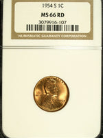 1954 S NGC MS 66 Red Lincoln Cent ☆☆ Great For Sets ☆☆ 107