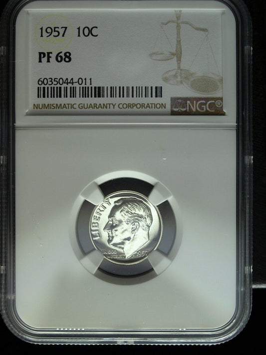 1957 NGC Proof 68 Roosevelt Silver Dime ☆☆ Great For Sets ☆☆ 011