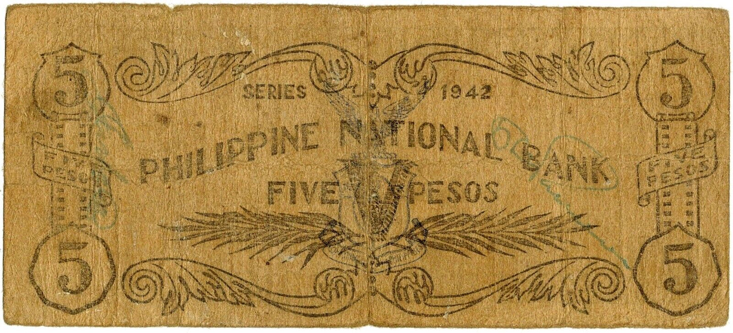 1942 5 Pesos Philippines Note ☆☆ Emergency Currency ☆☆ Misamis 105