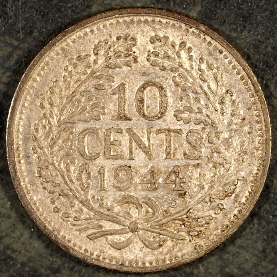 1944 Nederlands 10 Cents ☆☆ Almost UnCirculated Toned ☆☆ Great Collectible 356