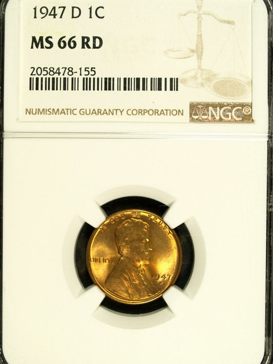 1947 D NGC MS 66 Red Lincoln Cent ☆☆ Great For Sets ☆☆ 155