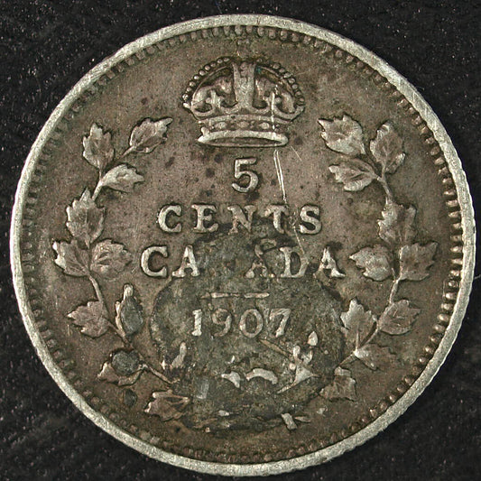 1907 Canada Silver 5 Cents ☆☆ Circulated ☆☆ Great Set Filler 101