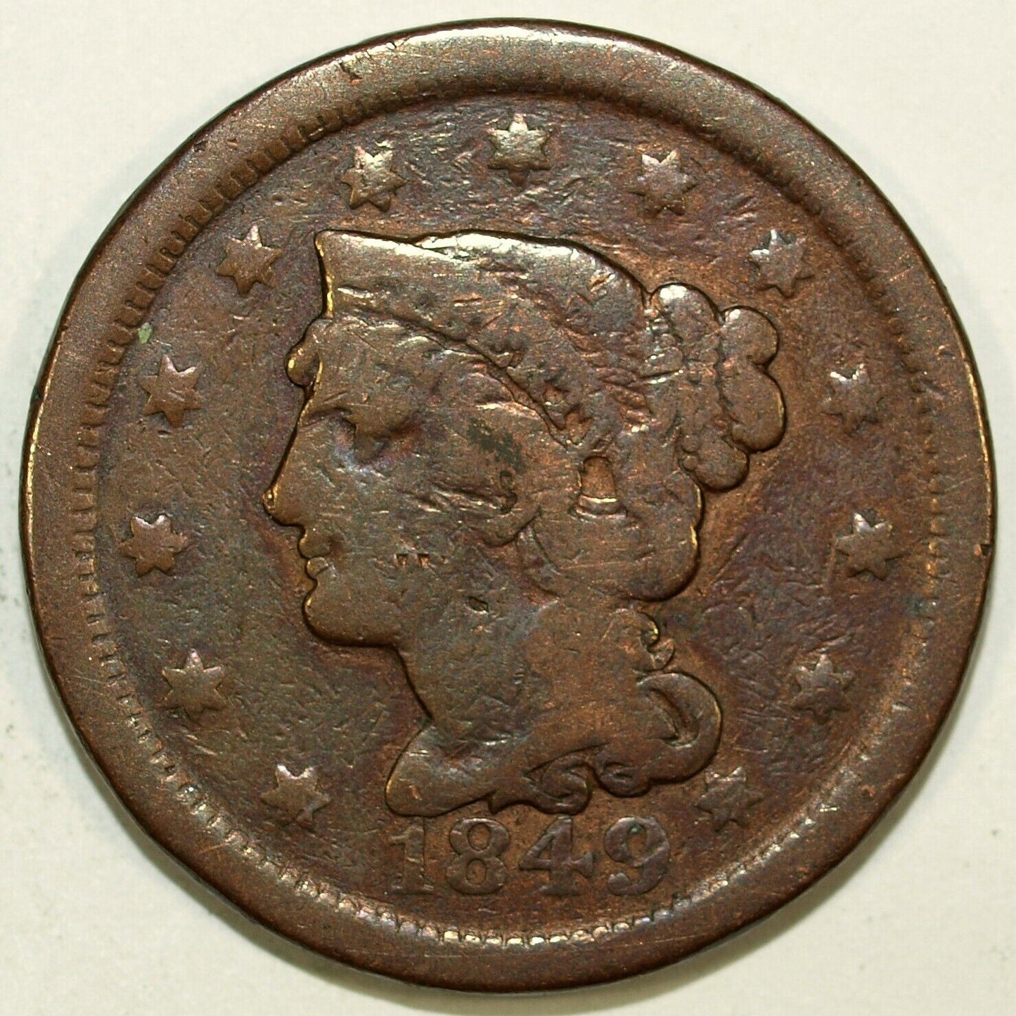 1849 Braided Hair Large Cent Piece ☆☆ Cleaned ☆☆ Great Set Filler 356