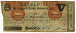 1862 $5 Mechanics Savings & Loan Savannah, GA. Reverse Overprint ☆☆ Obsolete