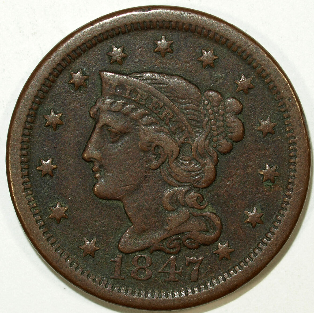 1847 XF Braided Hair Large Cent Piece ☆☆ Great Set Filler 200