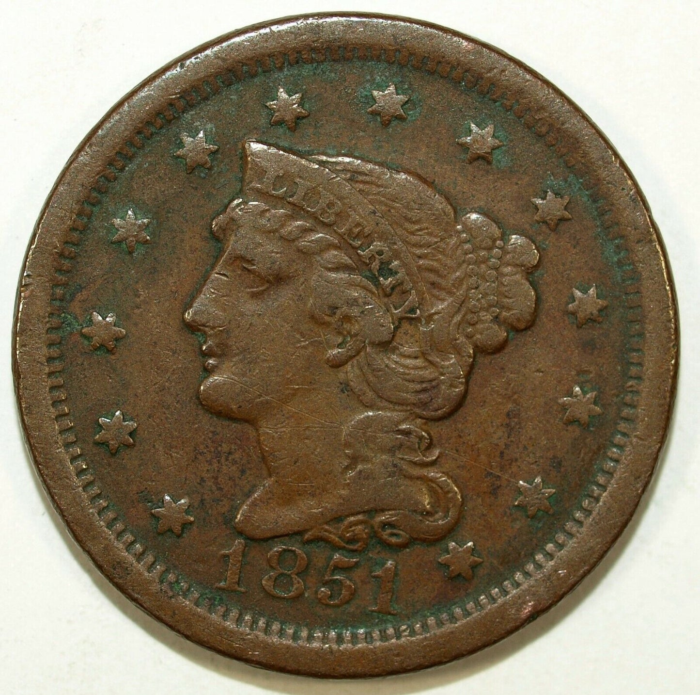 1851 Braided Hair Large Cent Piece ☆☆ Circulated ☆☆ Great Set Filler 420