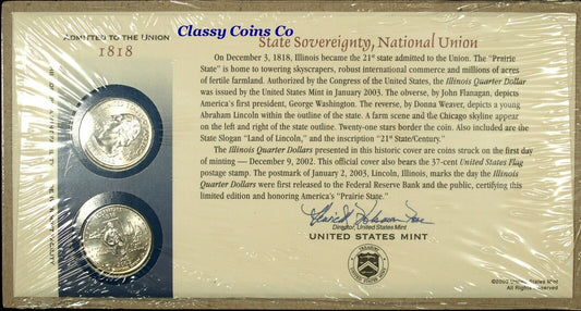 2003 P & D Illinois State Quarter ☆☆ US Mint First Day Cover ☆☆ Sealed