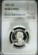 1959 NGC Proof 68 Cameo Washington Silver Quarter ☆☆ Great For Sets ☆☆ 001