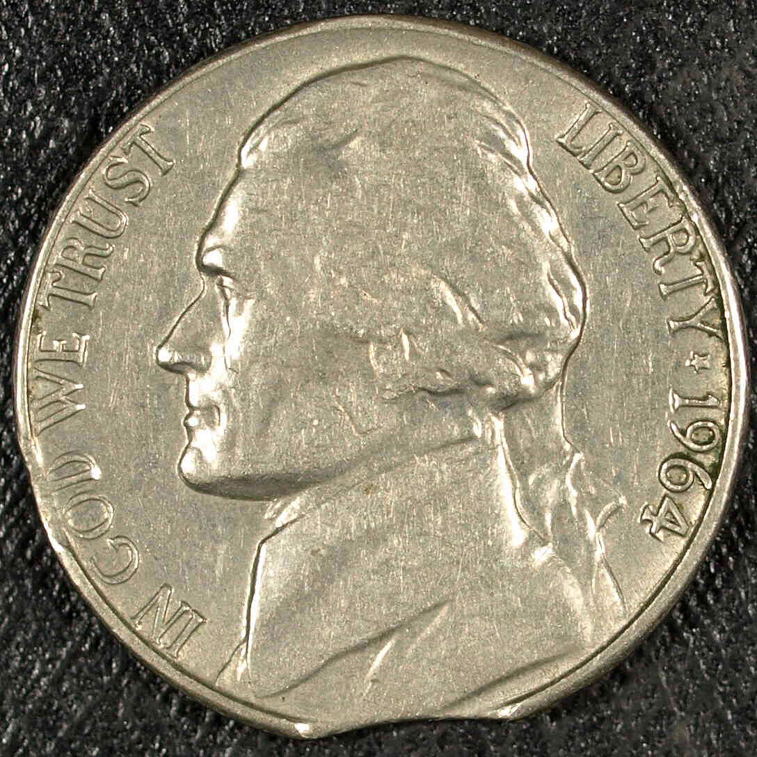 1964 D Jefferson Nickel ☆☆ Circulated ☆☆ Curved Clip 111