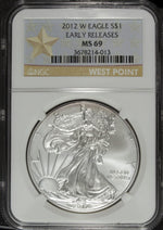 2012 W NGC MS 69 American Silver Eagle ☆☆ Early Release ☆☆ 013