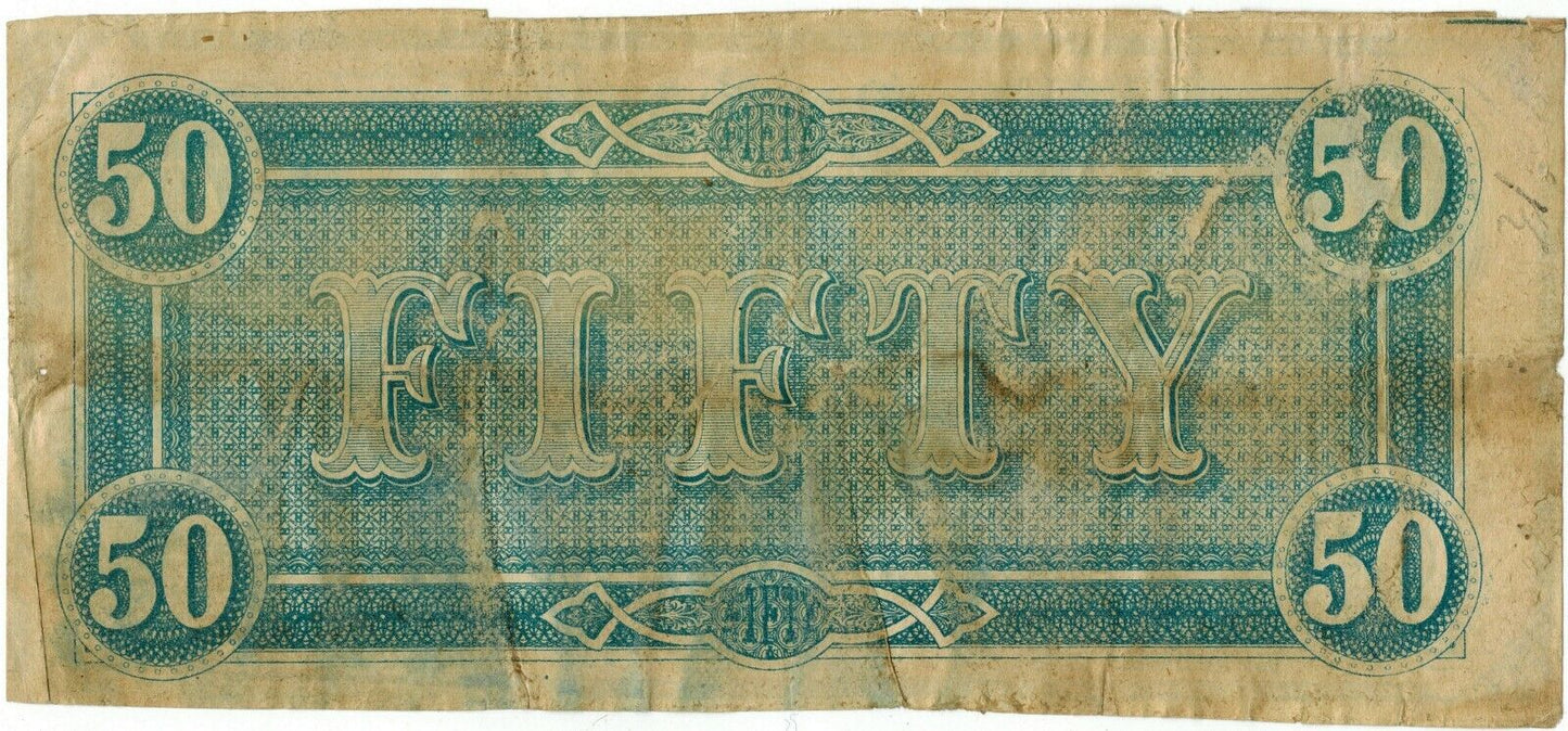 1864 T-66 $50 Confederate Note ☆☆ Feb/1864 ☆☆ Plate Ay 188