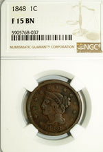 1848 NGC F 15 Braided Hair Large Cent ☆☆ Great Collectible ☆☆ 037