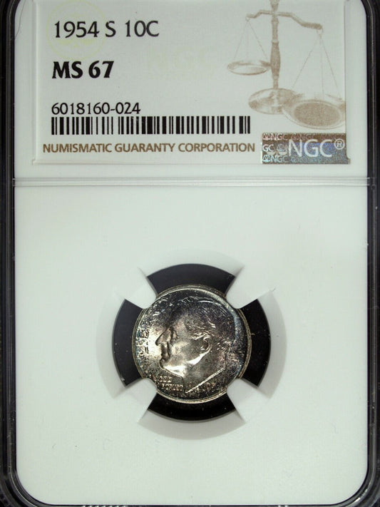 1954 P NGC MS 67 Roosevelt Silver Dime ☆☆ Great For Sets ☆☆ 024